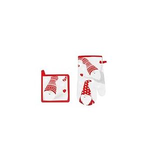 KASANOVA Set Gant et manique gnomes Noël Blanc Blanc Textile Table et Cuisine
