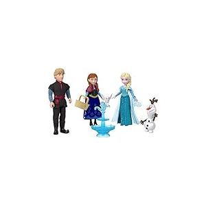 Mattel Disney Frozen Jouets Disney La Reine des Neiges, Coffret de 4 Petites poupées à l’effigie d’Anna, Elsa, Kristoff et Olaf, Une Fontaine et 3 Accessoires de Jeu inspirés du Film, JJP89