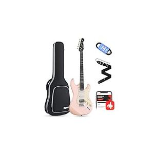 Donner E-Guitar Set Full Size, HSS Bobine Divisé Pickups, 39 pouces Solid Body ST Guitare débutant Set avec sac, sangle, câble (Designer Series, Retro-Rose)