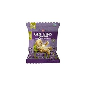 GIN GINS – Bonbons gommeux au gingembre doux – Élaboré avec du vrai gingembre – Emballés individuellement – Saveur gingembre doux – The Ginger People – Sachet de 453 g
