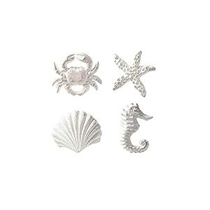 MechWares-Style marin retro Poignée de tiroir en fonte- Armoires de cuisine Garde-robe Placard Matériel informatique- Modèle de Hippocampe | Étoile de mer | Crabe | Pétoncle (4, Blanc)