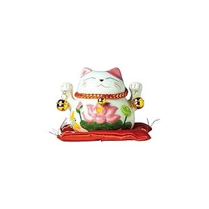 JADE TEMPLE Tirelire en Porcelaine Maneki Neko Blanc/Rose Petite Taille – 1 pièce
