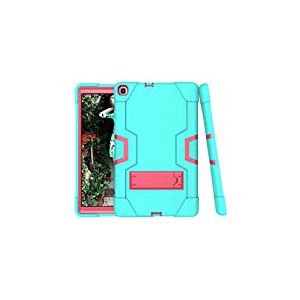 &Eacute;tui de Protection Hybride Rigide en Silicone pour Tablette Samsung Tab A 10.1 T515/T510 (2019 avec b&eacute;quille, Coque de Protection Hybride &agrave; Trois Couches (Aqua + Rose)