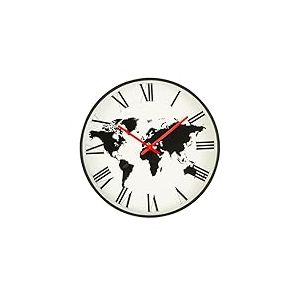 Baroni Home Horloge Murale Rond en PVC Style Moderne, Montre Murale Grands Nombres avec Le Monde, Silencieux Horologe de Cuisine, de Salon, de Chambre et de Bureau, 40x40 cm