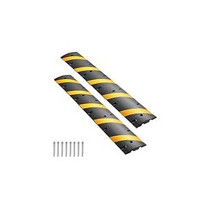 VEVOR Ralentisseur Caoutchouc, Lot de 2, Rampe Protection C&acirc;ble 2 Canaux, Capacit&eacute; de Charge 9979 kg, Rampe Passe C&acirc;ble Sol 183 cm, avec Vis d'Expansion, pour All&eacute;es, Routes Asphalte, B&eacute;ton, Gravier