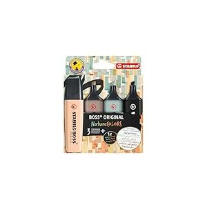 STABILO BOSS ORIGINAL NatureCOLORS - Surligneur - Etui carton x 4 surligneurs - beige rosé, gris taupe, vert eucalyptus, noir - 1 marqueur noir inclus