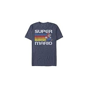 Nintendo Super Mario Running Retro Stripe T-Shirt, Bleu Marine chin&eacute;, XXL Homme