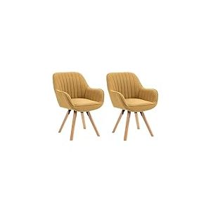 MEUBLE COSY Lot de 2 Chaise Salle à Manger Scandinave Fauteuil Coiffeuse Siège Pivotant avec Accoudoirs pour Chambre Salon Cuisine Bureau, Rembourré en Tissu Pieds en Bois Massif, Jaune, 60x58x83cm