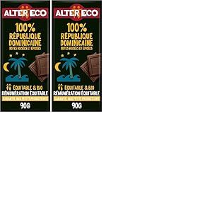 ALTER ECO - Tablette Chocolat Noir 100% - Puissant et Acidul&eacute; - Bio & &Eacute;quitable - Origine R&eacute;publique Dominicaine - 90 g (Lot de 2)