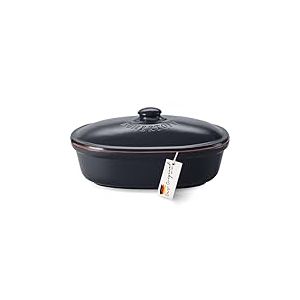 Römertopf MEDI Boîte à pain ovale en céramique Noir 2,3 l Pot en argile respirant pour une fraîcheur durable du pain et des petits pains
