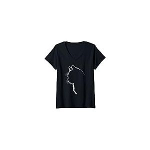 Femme Tshirt chat silhouette pour femme T-Shirt avec Col en V