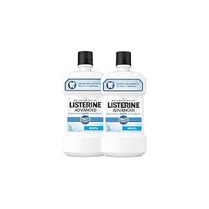 Listerine Advanced White Mild Flavor (pack de 2 x 1 L), bain de bouche blanchissant, bain de bouche sans alcool, élixir oral pour un nettoyage buccal optimal, arôme menthe