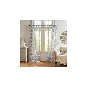 Elrene Rideau de fenêtre Transparent à Nouer avec Motif Floral, mélange de polylin, Indigo, 132,1 cm de Large x 213,4 cm de Long (Lot de 1)