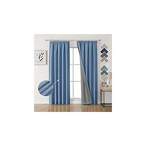 Joydeco 100% Rideau Occultant Thermique en Lin avec Galon Fronceur 167x229 cm 2 Pi&egrave;ces, Rideau Isolant Thermique Anti Froid et Chaleur &agrave; Passe Tringle pour D&eacute;coration de Porte Fen&ecirc;tre