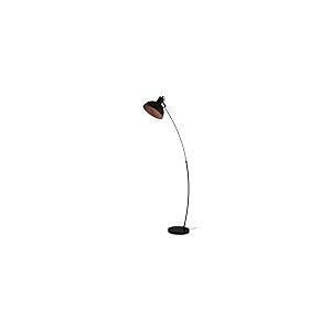 Eglo Lampadaire salon Jaafra, lampe de lecture sur pied, luminaire int&eacute;rieur courb&eacute; avec abat-jour, m&eacute;tal noir et cuivre, douille E27