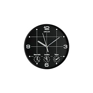 Unilux On Time Pendule de bureau murale Système Quartz avec 4 Fuseaux horaires Ø 30,5 cm Noir