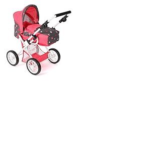 Bayer Chic 2000 Poussette combinée 3 en 1 Leni - Butterfly Corail - Pliable, poignée réglable en Hauteur 43-67 cm, Sac de Transport - poupées jusqu'à 46 cm, à partir de 3 Ans
