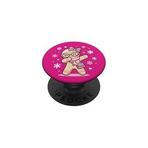 Coquette Dabbing Gingerbread Christmas Leopard Pink Bow Girl PopSockets PopGrip Adh&eacute;sif