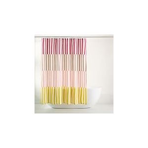 TOWN & COUNTRY PLAY Adeline Rideau de Douche en Tissu Respirant Riche en Coton à Rayures décalées avec œillets antirouille, Rose/Beige/Jaune, 177,8 x 182,9 cm