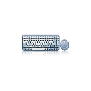 Perixx PERIDUO-713BL Mini clavier et souris combo sans fil &ndash; Casquettes rondes r&eacute;tro &ndash; Bleu pastel &ndash; Disposition anglaise am&eacute;ricaine