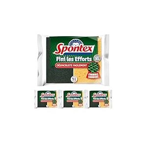 SPONTEX - Eponge Fini Les Efforts - 2 &eacute;ponges grattantes d&eacute;sincrustantes Vertes Format XL - Formule Carbone (Lot de 4)