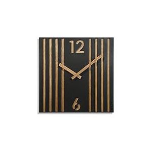 FLEXISTYLE Horloge Murale carr&eacute;e sans Bruit de tic-tac Moderne LAMELE 30 cm Bois ch&ecirc;ne Noir Salon sans Bruit de tic-tac