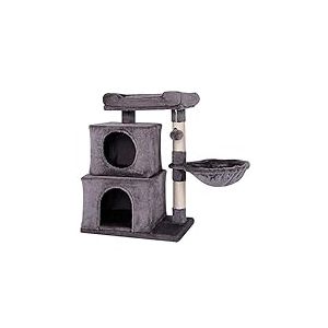 lionto Arbre à Chat avec Balle en Peluche avec grelot et hamac, Hauteur 70 cm, Arbre avec sisal et Peluche, Surface de Repos et niches Confortables, pour Petits et Grands Chats, Gris foncé
