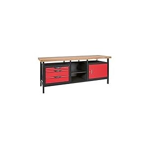 KS TOOLS - 865.0210 - Etabli Professionnel d'atelier 1 Porte et 3 tiroirs, 2 m - Plateau Bois - Adapt&eacute; pour modules d'outils - Verrouillage &agrave; Serrure - Charge Max. 400 kg - Pratique et Fonctionnel