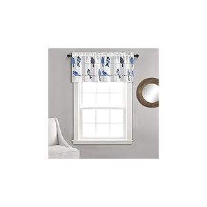 Lush Decor Rowley Birds Cantonnière filtrant la lumière, Panneau Simple, 132,1 cm de Large x 45,7 cm de Long, Bleu Marine – Motif Floral coloré – Rideau d'oiseaux fantaisiste et ludique – Décoration