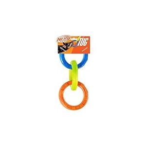 Nerf Dog Jouet à Tirer en Caoutchouc à 3 Anneaux, 26,7 cm, léger, résistant à l'eau, Jouet interactif pour Chien, Bleu/Vert/Orange