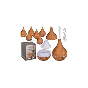 Wooden Optic II Humidificateur d'air/diffuseur d'huile avec LED et câble USB pour env. 120 ML, env. 16 cm, en Plastique, dans Un Coffret Cadeau
