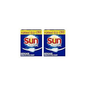 Sun Pastilles Lave-Vaisselle Classic, 160 tablettes, Efficace même pendant les cycles courts et à basse température, Produit fabriqué en France (Lot de 2)