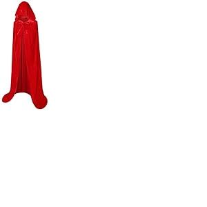BIGXIAN Longue cape à capuche en velours pour costume de sorcière d'Halloween pour homme et femme, Rouge, Large