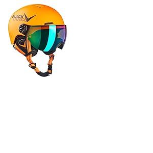 BLACK CREVICE Kids Ski Helmet Leogang I Casque de Ski avec visi&egrave;re Style Pilote diff&eacute;rentes Couleurs I Casque de Snowboard pour gar&ccedil;ons & Filles I Casque de Ski (52-54, N&eacute;on Orange)