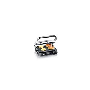 SEVERIN Multi-gril viande 7 programmes automatiques, Gril électrique multifonction pour légumes, steaks et paninis, Gril viande avec plaques antiadhésives, 1 800 W, Inox/Noir, KG 2395