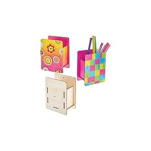 Baker Ross FX820 Kit Pot à crayons en bois - Lot de 3, kit de loisirs créatifs en bois pour enfants