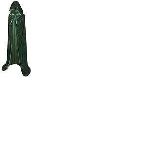 BIGXIAN Longue cape à capuche en velours pour costume de sorcière d'Halloween pour homme et femme, vert foncé, Large