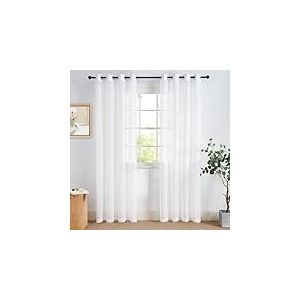 NICETOWN Rideaux Voilages Blanc Lot de 2, 140x215cm (Largeur x Hauteur) &agrave; Oeillets, Semi-Transparent Lumineux pour Porte Salon Chambre Maison, D&eacute;coration Fen&ecirc;tre