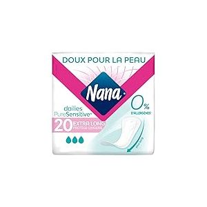 Nana PureSensitive Extra Long Protège-Lingerie - Protège-Slip et Absorbant pour Peaux Sensibles - 0 % Allergène*, Parfum, Colorant - 20 (L'emballage peut varier)