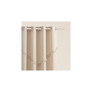 ROOM99 Rideau avec œillets Chloe 140 x 250 cm Largeur x Hauteur, Décoration de Fenêtre, Curtains et Draperies intérieurs pour Salon, Chambre Moderne Galon à Pompons Crème, 1 pièce