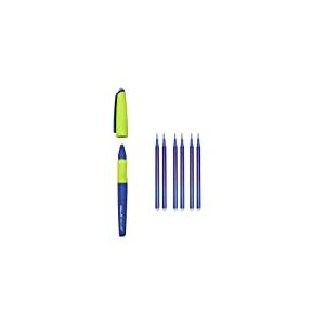 Pelikan Erase 2.0 Stylo Roller Effacable Ergonomique, Encre Bleue, pour Droitier et Gaucher, pour École, Rechargeable, 6 recharges incluses