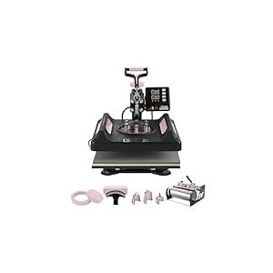 VEVOR Presse à Chaud 8-en-1, Plaque Chauffante 38x38 cm, Machine de Sublimation Textile avec Presse à Tasses 89 cL, Pivotant à 360°, Pressage Numérique, T-shirt/Chapeau/Tasse/Assiette, Noir et Rose