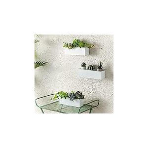 L&aacute;L&aacute;Green Lot de 3 Pots de Fleurs muraux Longs rectangulaires en m&eacute;tal pour Rebord de fen&ecirc;tre, cl&ocirc;ture, Balustrade de Jardin, &eacute;tag&egrave;re Flottante d'ext&eacute;rieur, 30,5 cm, Blanc