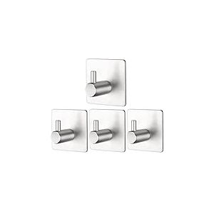 BillyBath 4 Pi&egrave;ces Crochet Adhesif Mural en Acier Inox, Crochets Adh&eacute;sifs Muraux Salle de Bains Cuisine, Inox Pat&egrave;re Murale Adhesive Autocollant sans Percer