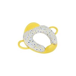 Siège de toilette jaune pour enfants, avec poignées de maintien et dossier, tablette souple rembourrée confortable et siège lavable