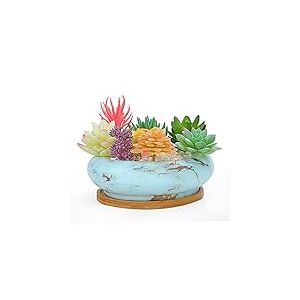ARTKETTY Pot de Fleur, Grand Pot pour Succulentes Pot &agrave; Bonsa&iuml; en Marbre avec Plateau Pot en C&eacute;ramique pour Plantes D'int&eacute;rieur