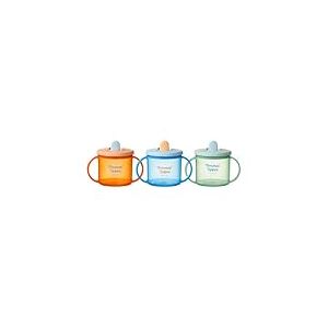 Tommee Tippee First Cup Lot de 3 gobelets anti-déversement pour bébés de 4 mois et plus, 190 ml, avec bec rabattable à débit libre et poignées faciles à tenir, orange, bleu et vert