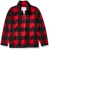 Amazon Essentials Veste Zippée 1/4 en Molleton Polaire Garçon, Rouge Gros Carreaux Western, 5 Ans