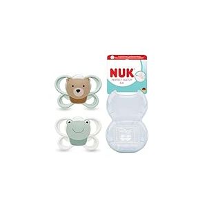 NUK Perfect Match Air Sucettes pour b&eacute;b&eacute; | 0-6 mois | Sucettes orthodontiques favorisant l&rsquo;a&eacute;ration et pr&eacute;venant l&rsquo;irritation | 95% d&rsquo;acceptation par les b&eacute;b&eacute;s** | Ours/Grenouille | 2 unit&eacute;s