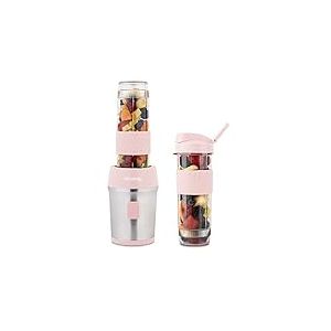 H.Koenig Mini Blender Smoothie Transportable Compact 570mL SMOO12 Sans BPA Puissant 300W, Mixeur à Smoothies 2 Bouteilles Portables, 4 Lames en Inox, Rose Pastel